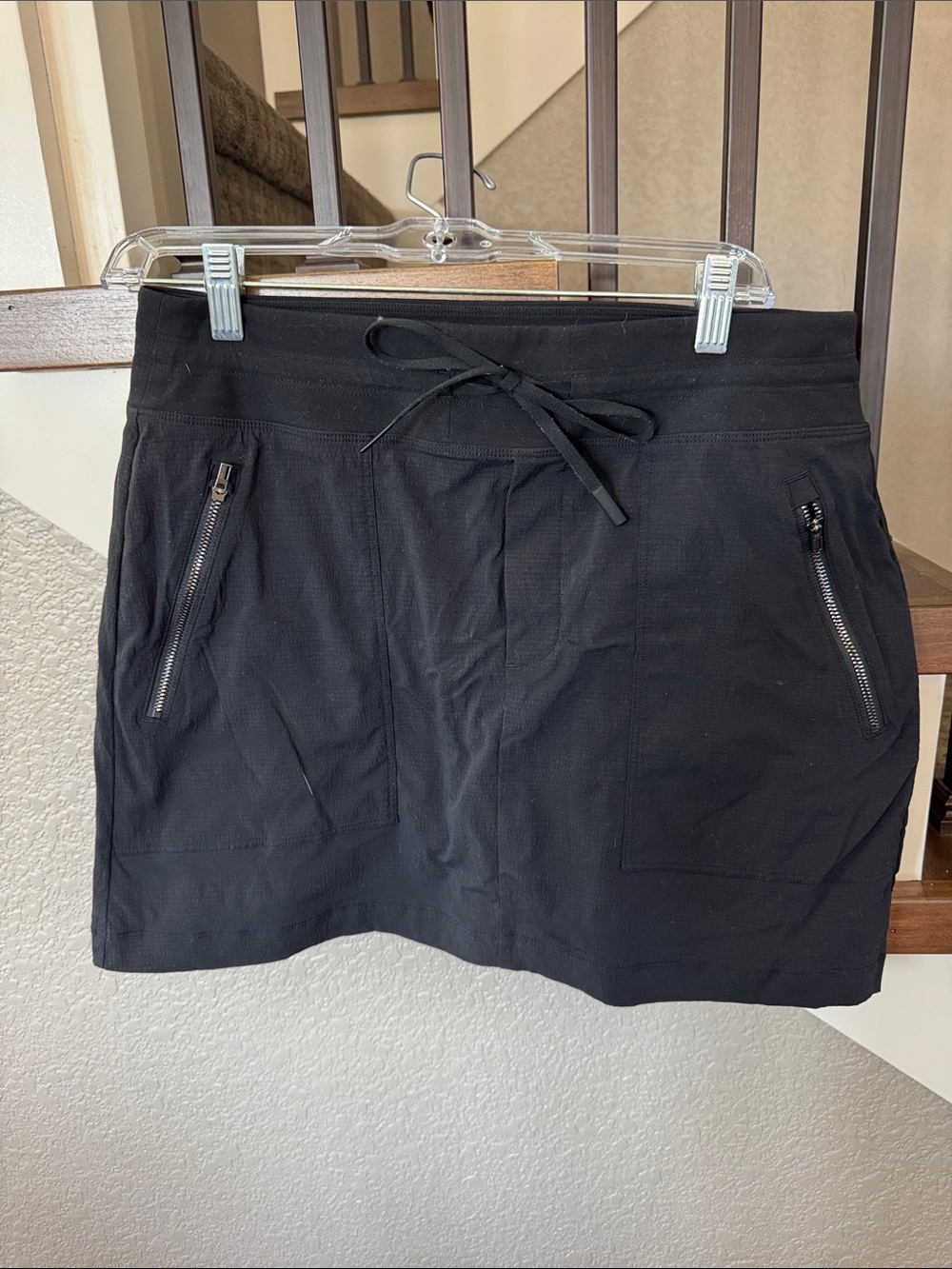 Black Drawstring Mini Skort with Zip Pockets